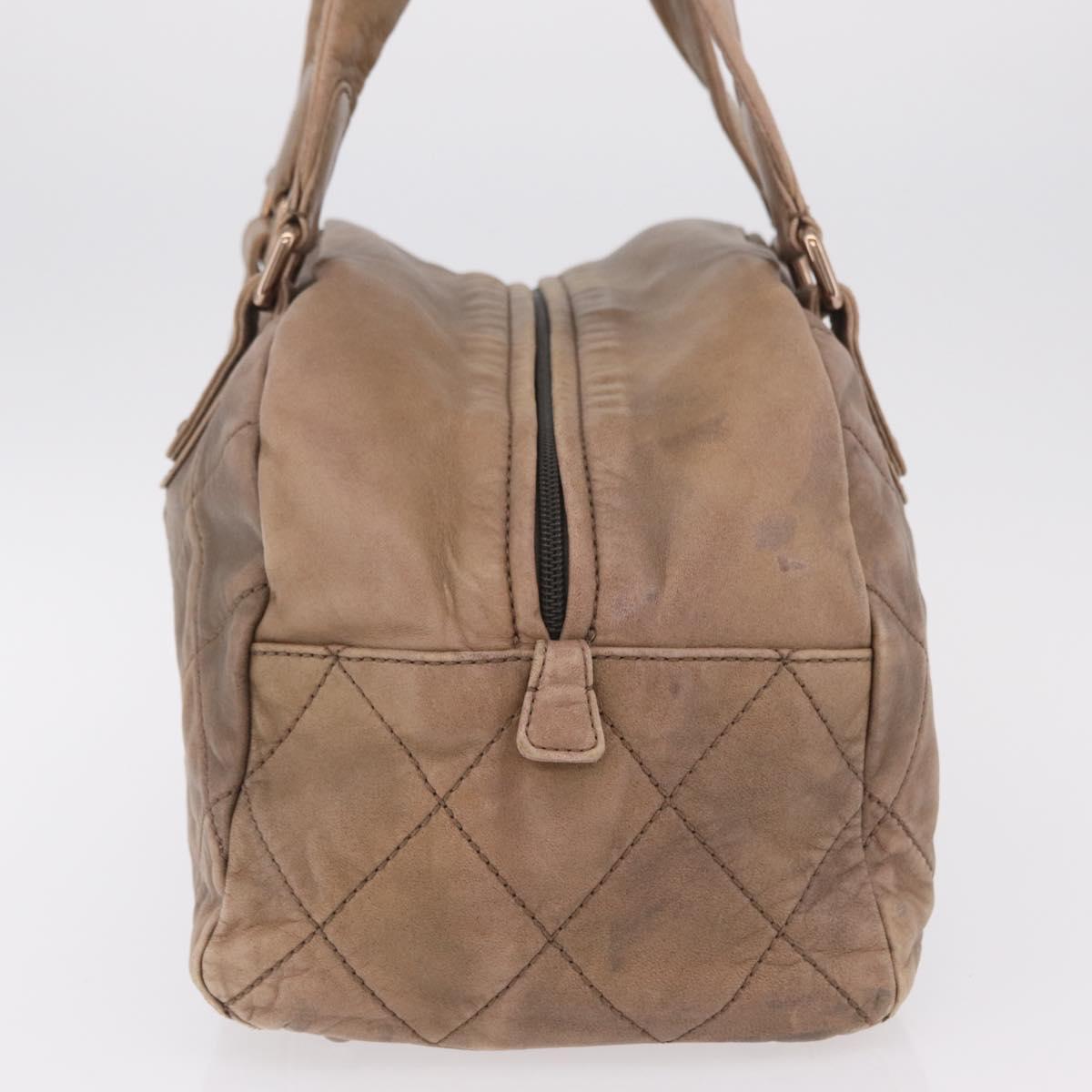CHANEL Shoulder Hand Bag Lamb Skin Brown Gold CC Auth am12766A