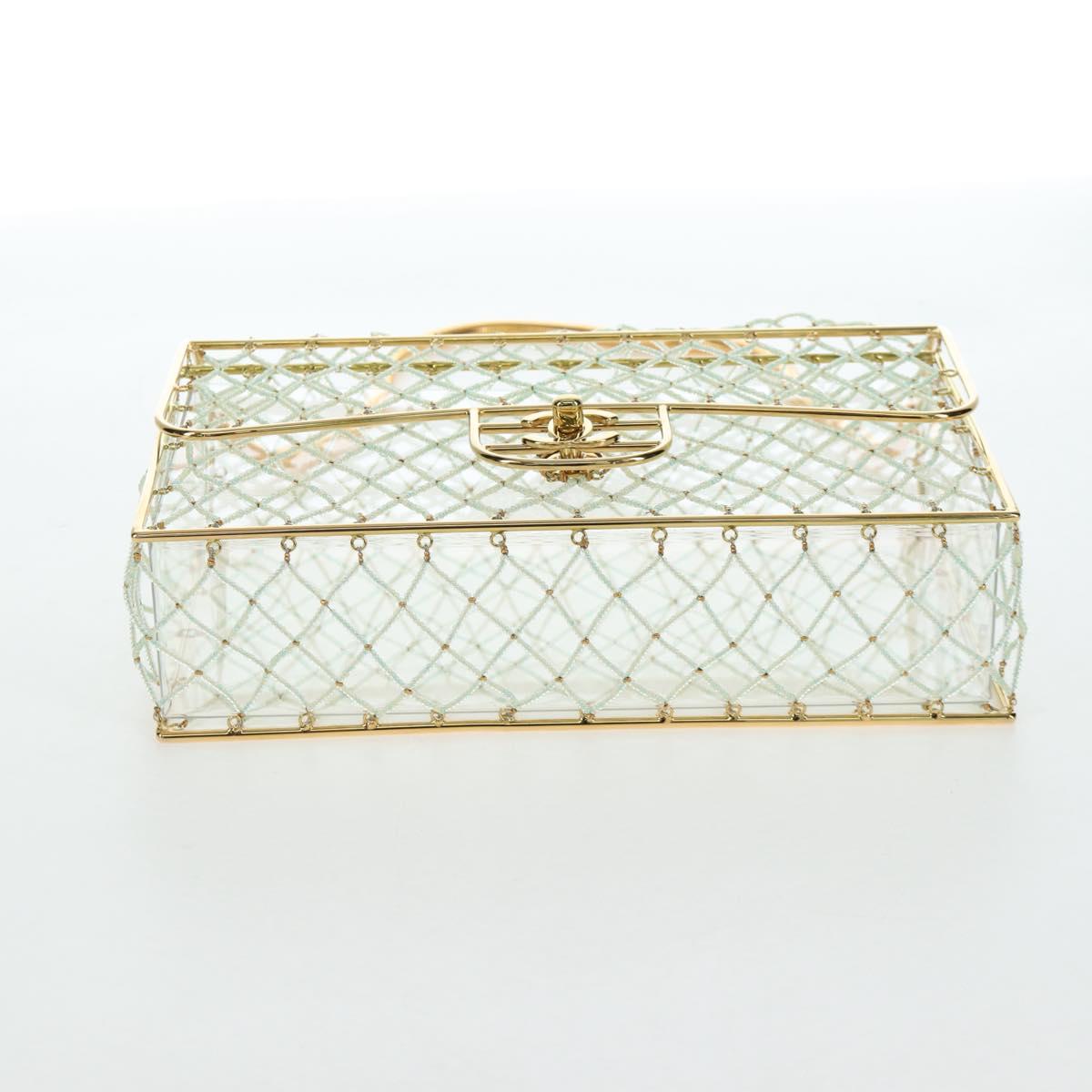 CHANEL Matelasse Turn Lock Hand Bag Metal Plastic Beads Gold CC Auth am12768SM
