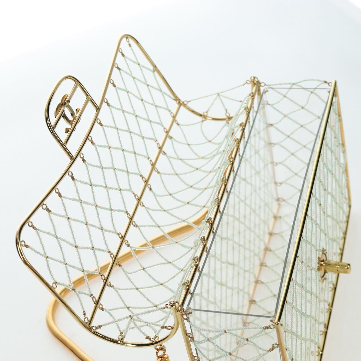 CHANEL Matelasse Turn Lock Hand Bag Metal Plastic Beads Gold CC Auth am12768SM
