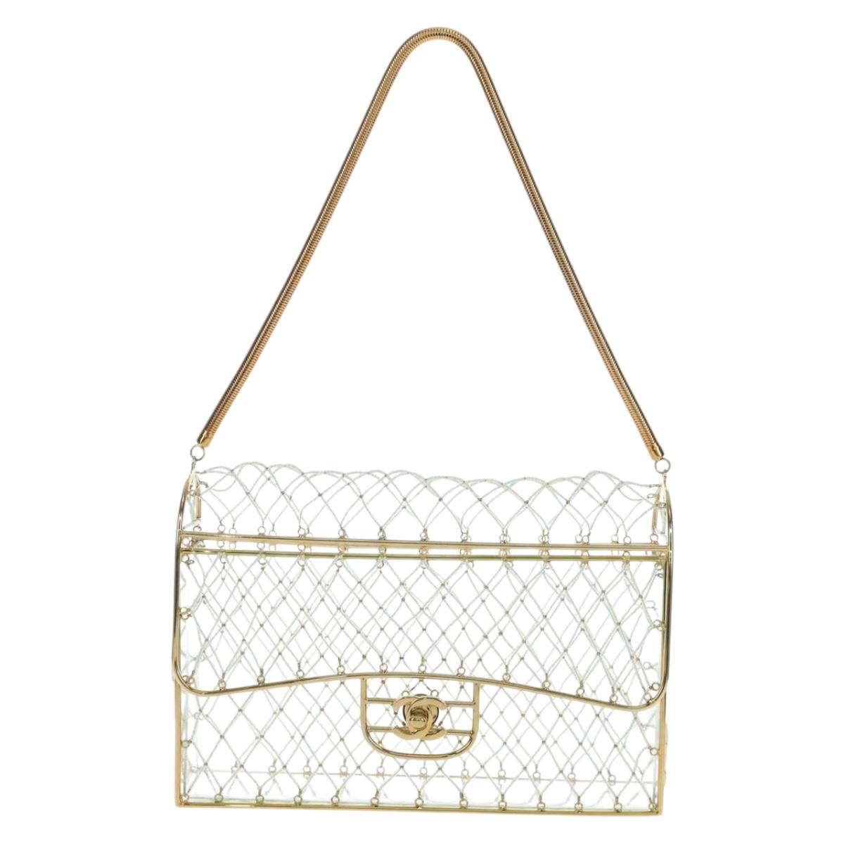 CHANEL Matelasse Turn Lock Hand Bag Metal Plastic Beads Gold CC Auth am12768SM