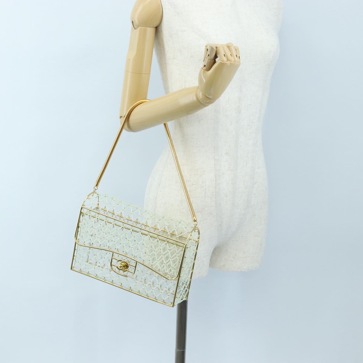 CHANEL Matelasse Turn Lock Hand Bag Metal Plastic Beads Gold CC Auth am12768SM