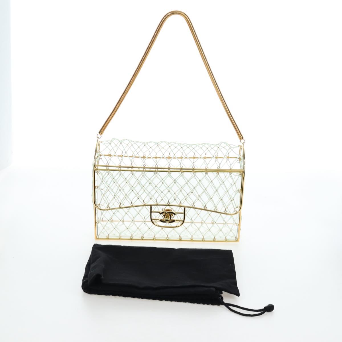 CHANEL Matelasse Turn Lock Hand Bag Metal Plastic Beads Gold CC Auth am12768SM