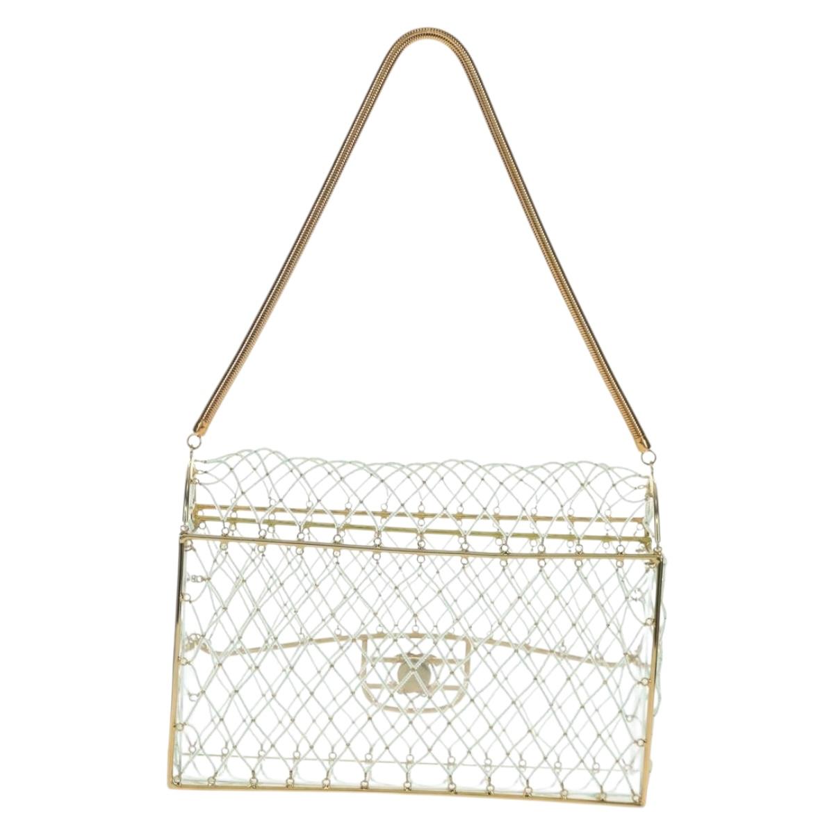 CHANEL Matelasse Turn Lock Hand Bag Metal Plastic Beads Gold CC Auth am12768SM