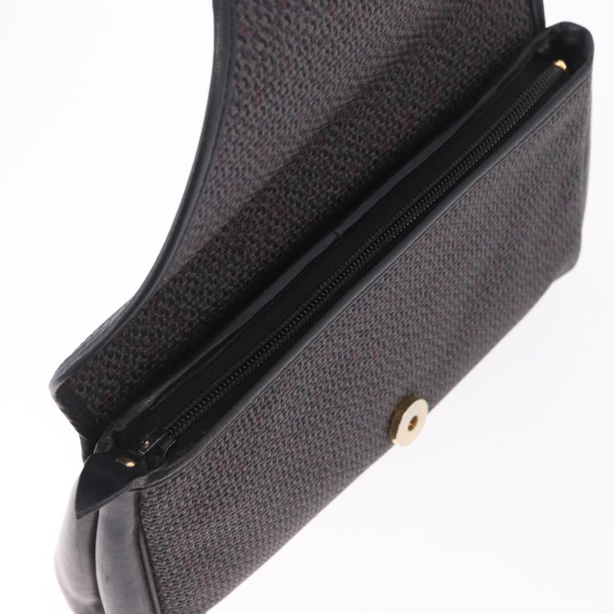 Saint Laurent Clutch Bag Leather Canvas Black Gray gold Auth am12782A