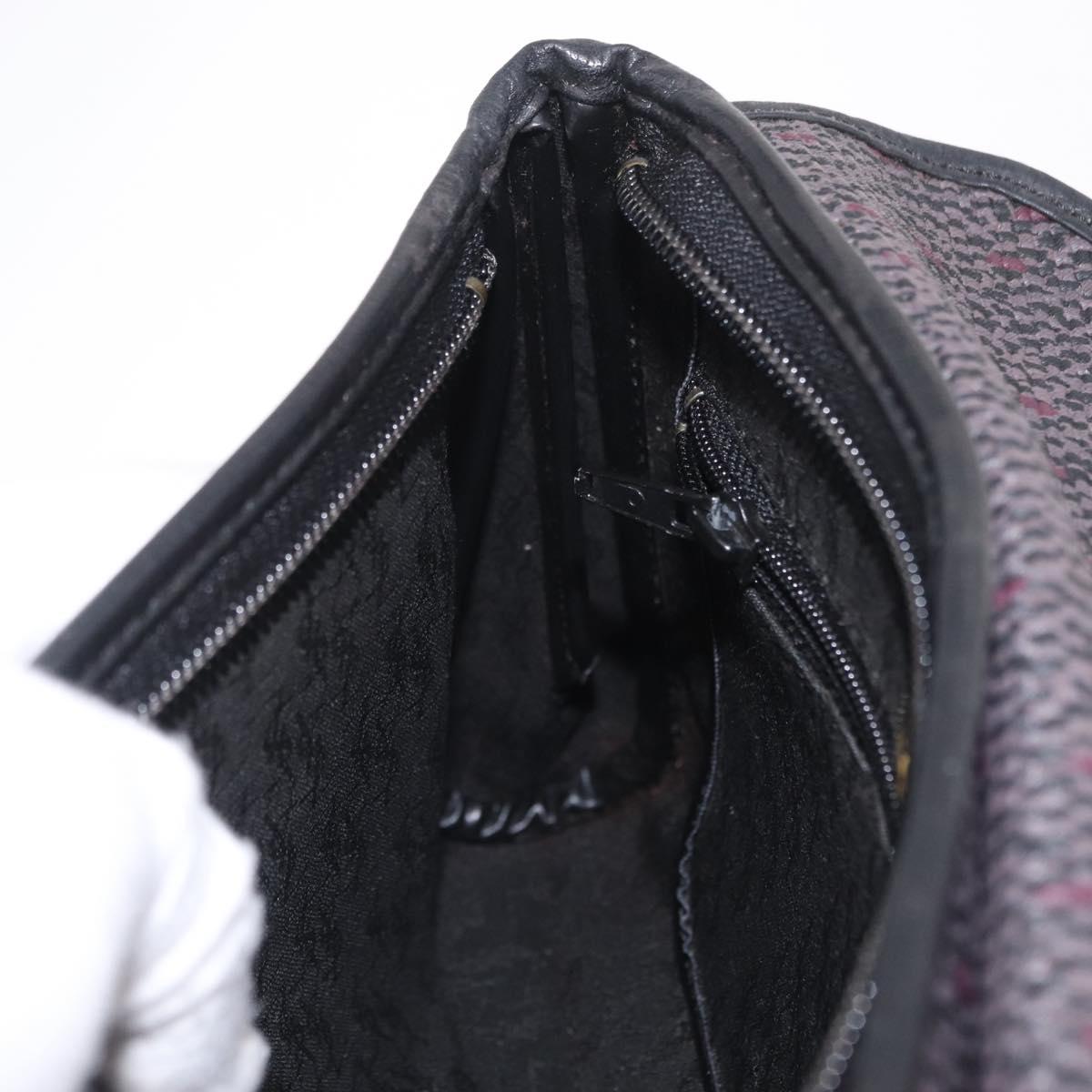 Saint Laurent Clutch Bag Leather Canvas Black Gray gold Auth am12782A