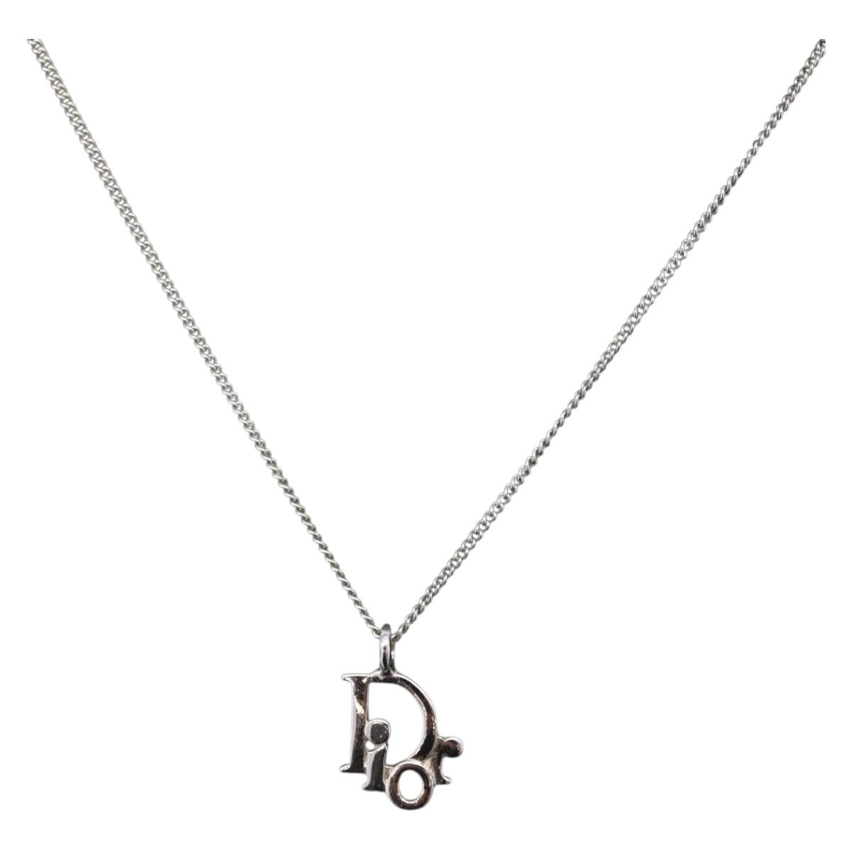 Christian Dior Necklace Metal Silver Auth am12793M