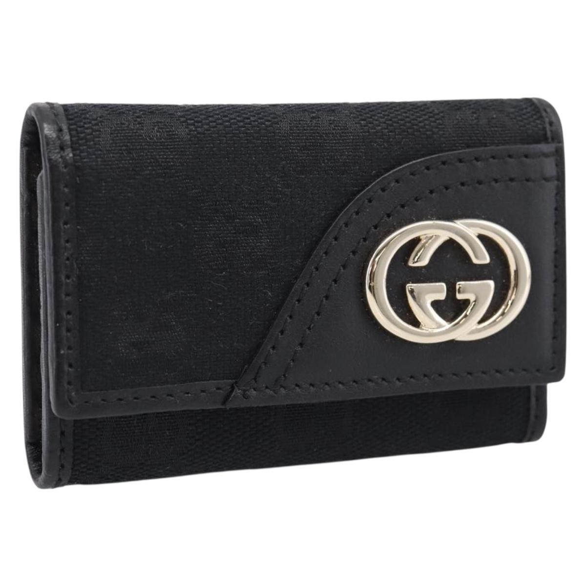 GUCCI GG Canvas Lovely Six Hooks Key Case Black Gold Tone 181599 Auth am12795V