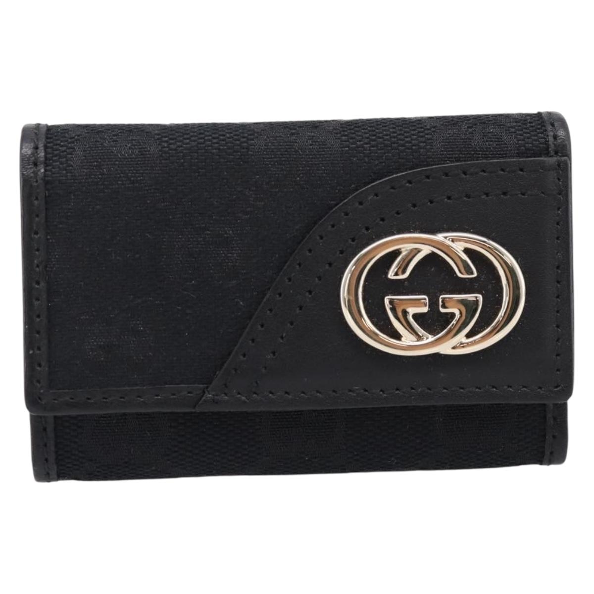 GUCCI GG Canvas Lovely Six Hooks Key Case Black Gold Tone 181599 Auth am12795V
