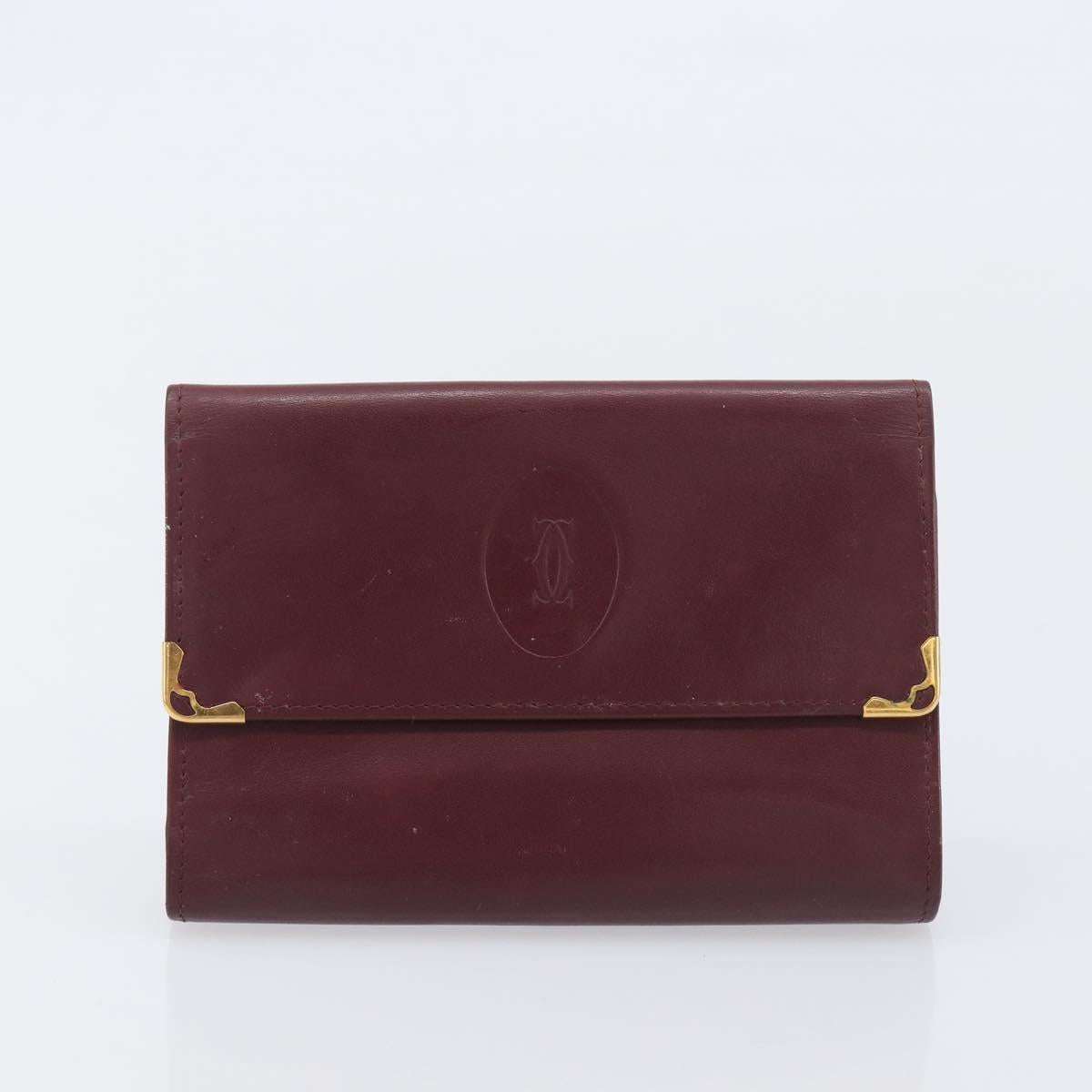 Cartier Must Line Wallet Leather 5 Set Bordeaux Gold Tone Auth am12798