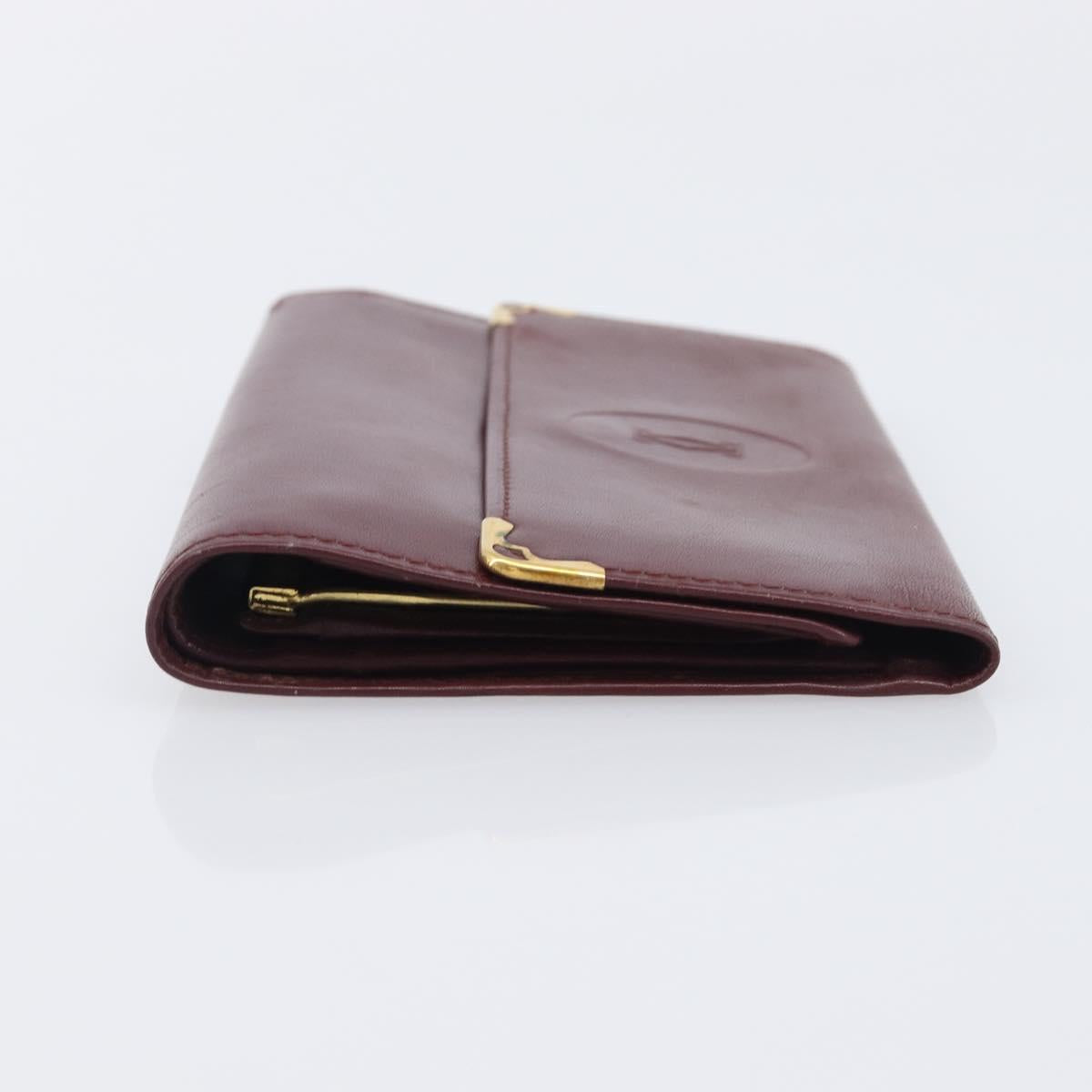 Cartier Must Line Wallet Leather 5 Set Bordeaux Gold Tone Auth am12798