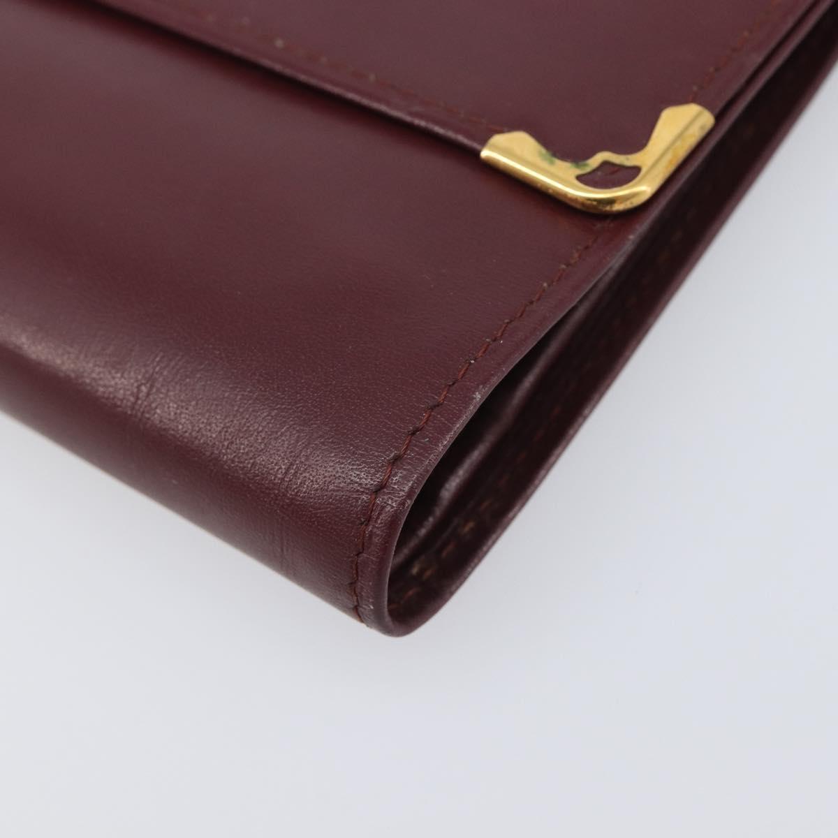 Cartier Must Line Wallet Leather 5 Set Bordeaux Gold Tone Auth am12798
