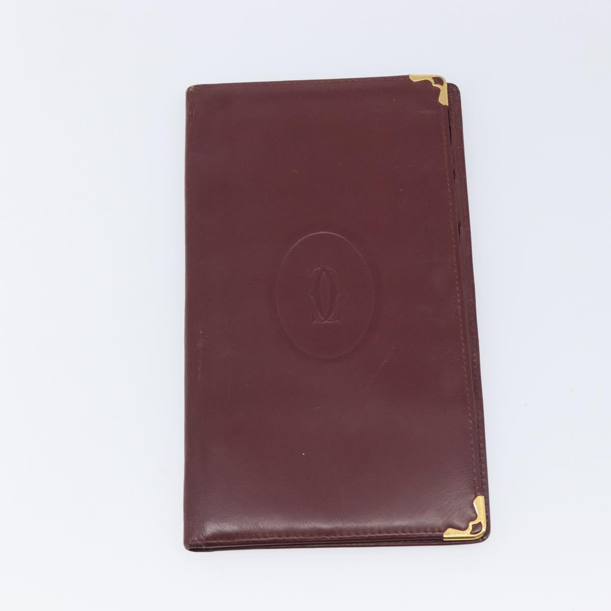 Cartier Must Line Wallet Leather 5 Set Bordeaux Gold Tone Auth am12798