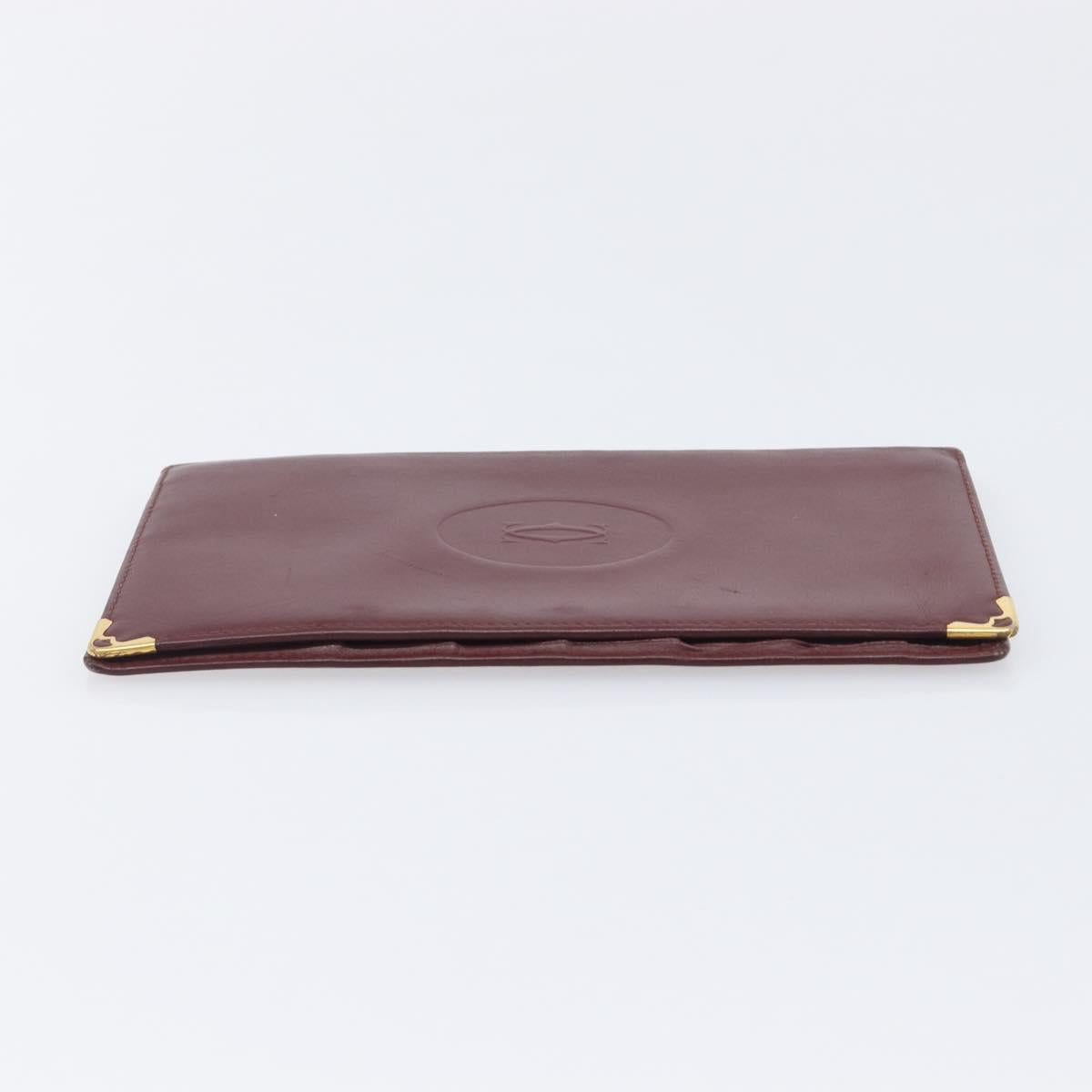 Cartier Must Line Wallet Leather 5 Set Bordeaux Gold Tone Auth am12798