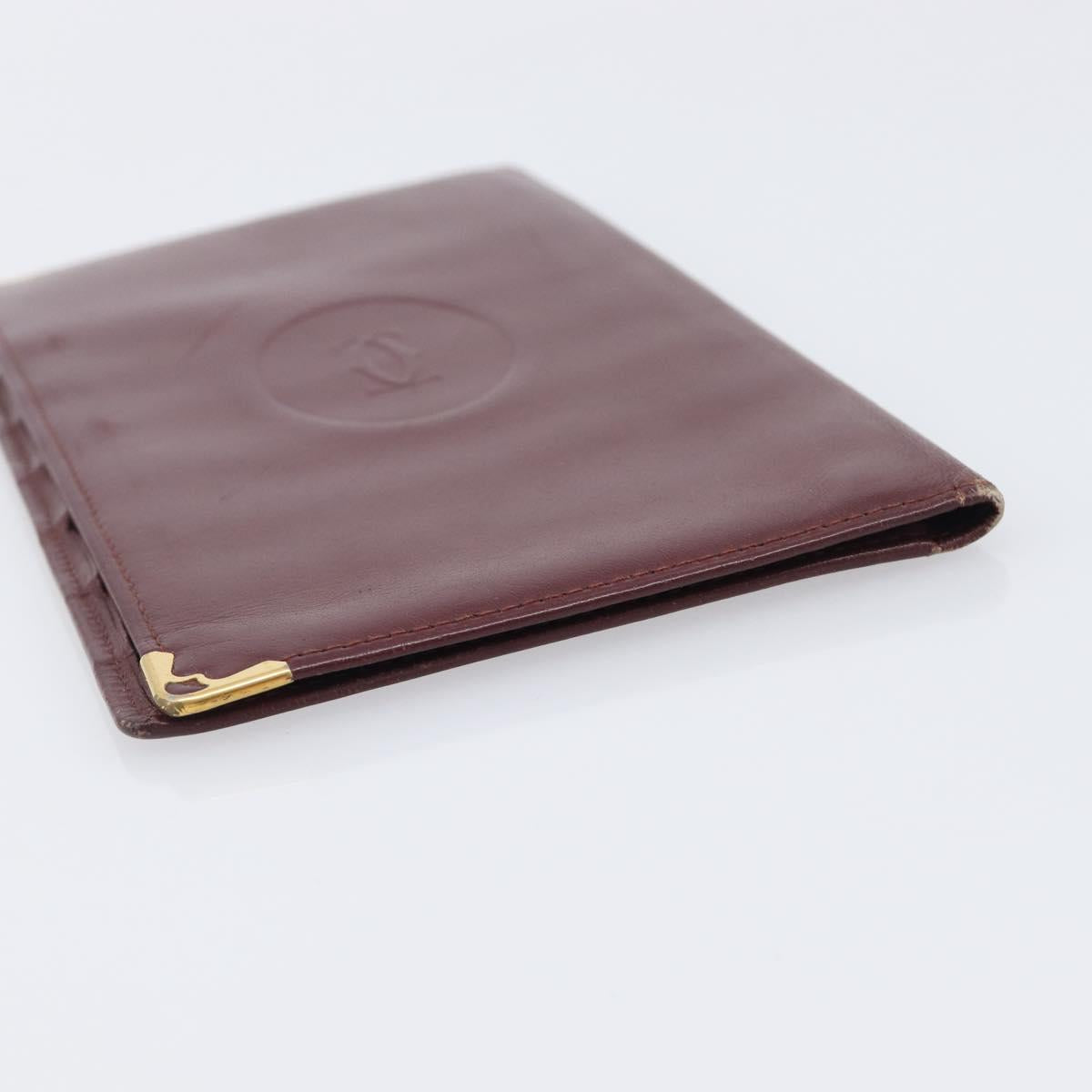 Cartier Must Line Wallet Leather 5 Set Bordeaux Gold Tone Auth am12798