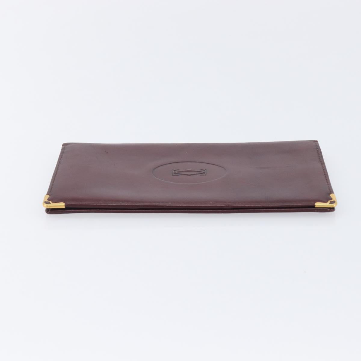 Cartier Must Line Wallet Leather 5 Set Bordeaux Gold Tone Auth am12798