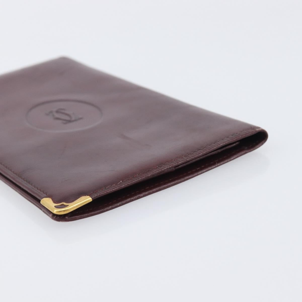 Cartier Must Line Wallet Leather 5 Set Bordeaux Gold Tone Auth am12798