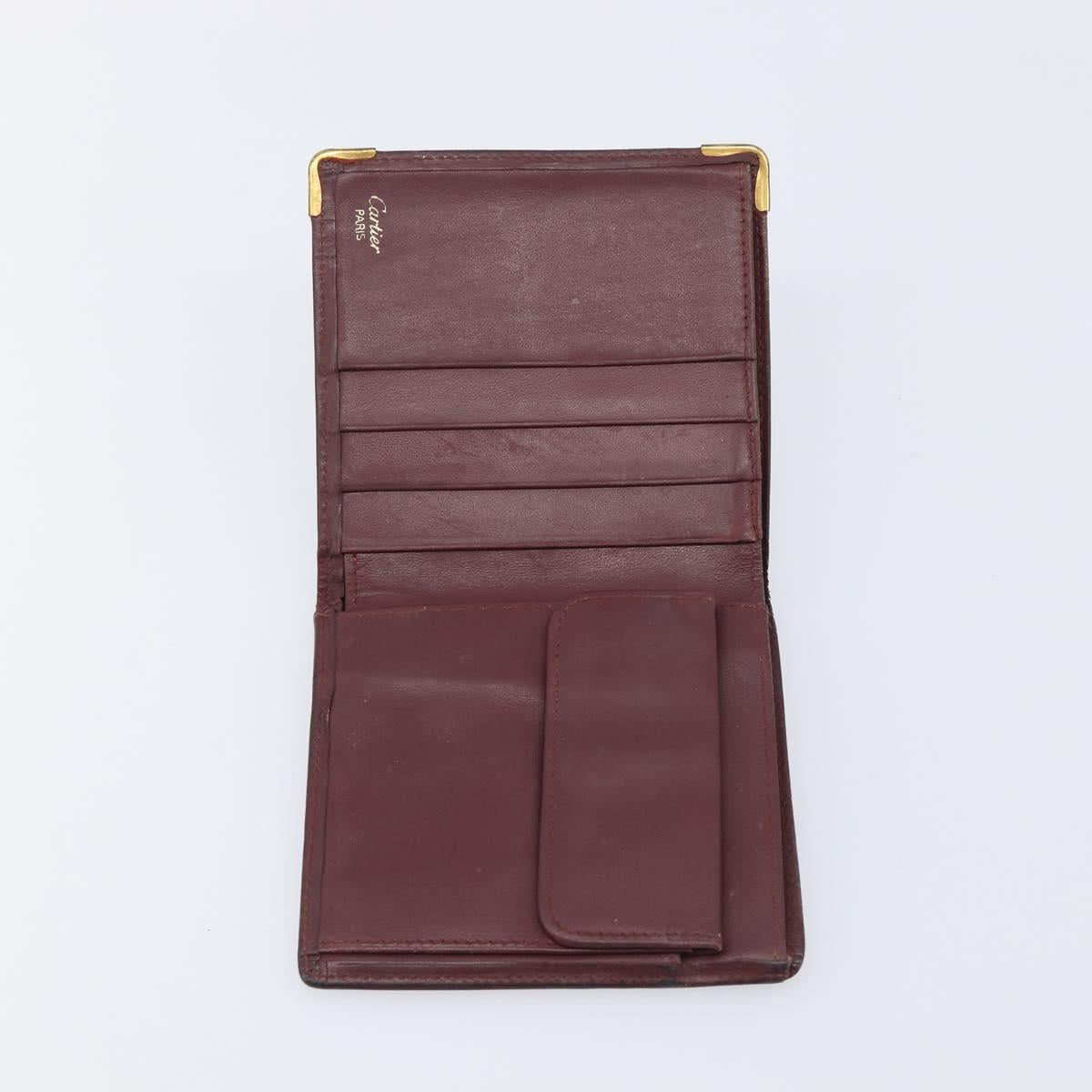 Cartier Must Line Wallet Leather 5 Set Bordeaux Gold Tone Auth am12798
