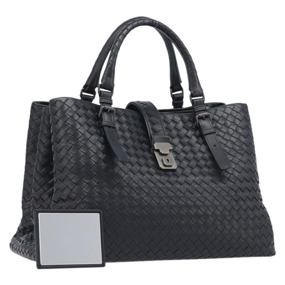Bottega Veneta INTRECCIATO Rome bag Hand Bag Leather Black Auth am12805V