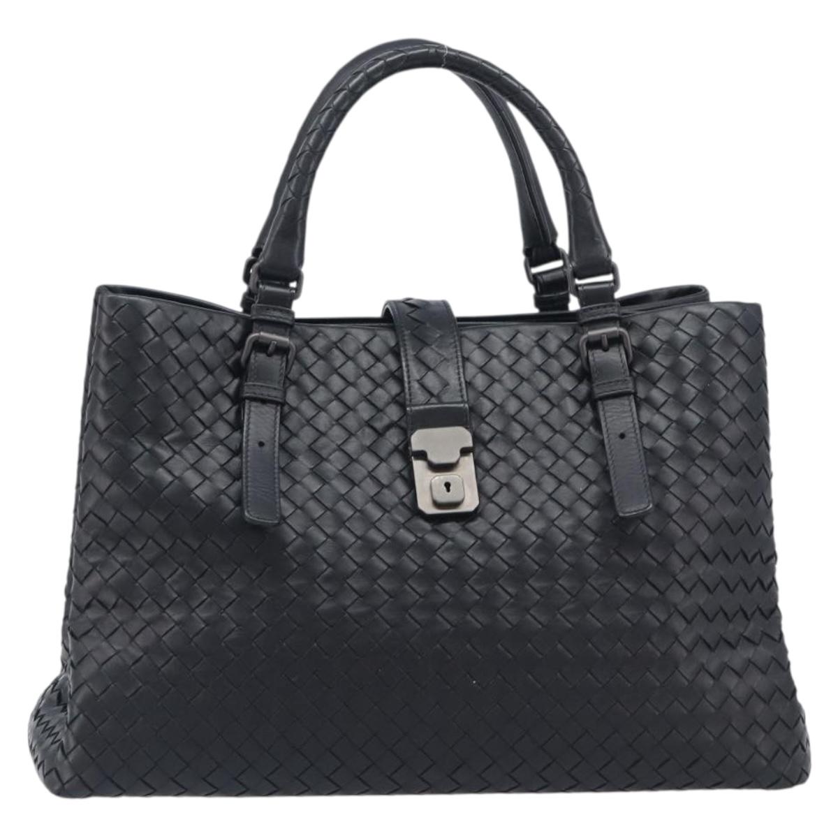 Bottega Veneta INTRECCIATO Rome bag Hand Bag Leather Black Auth am12805V