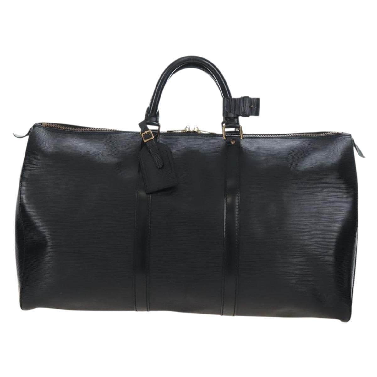 LOUIS VUITTON Epi Keepall 50 Boston Bag Noir M42962 LV Auth am12811V