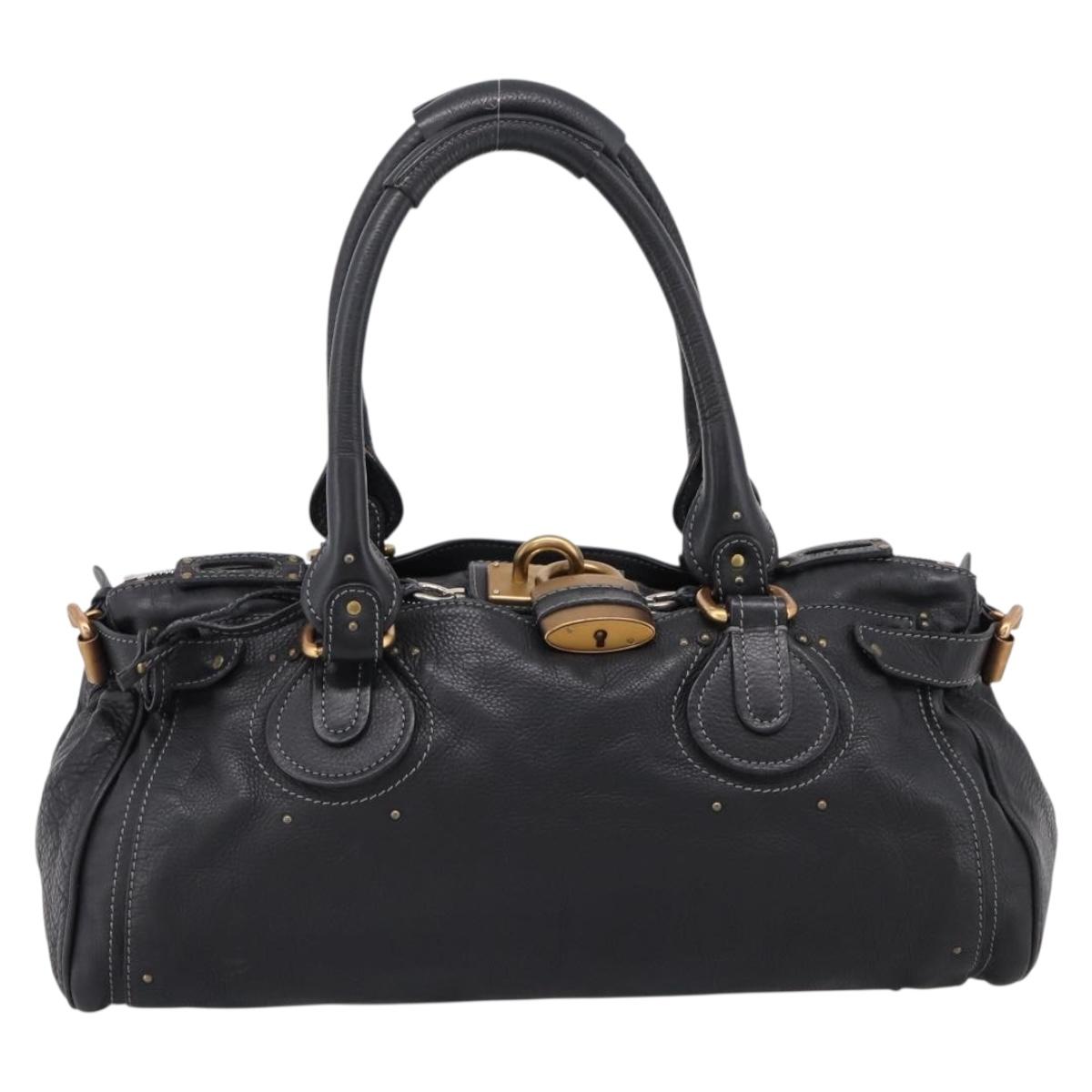 Chloe Paddington Hand Bag Leather Black Gold Tone Auth am12812V