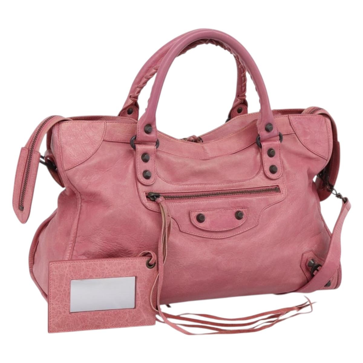 Balenciaga The City Hand Bag Leather Pink 115748 Auth am12815V