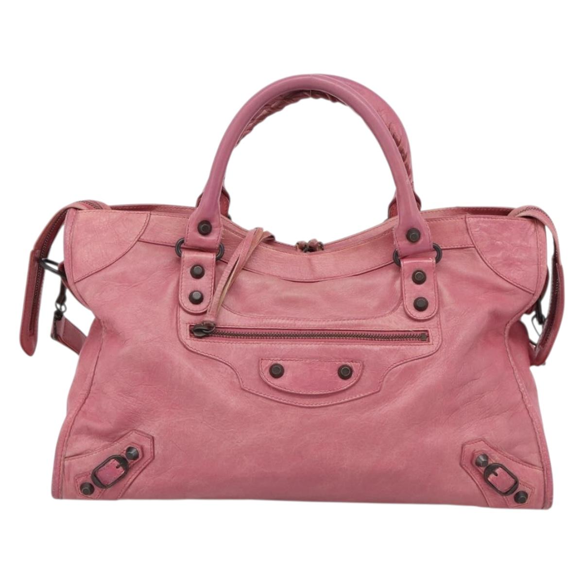 Balenciaga The City Hand Bag Leather Pink 115748 Auth am12815V