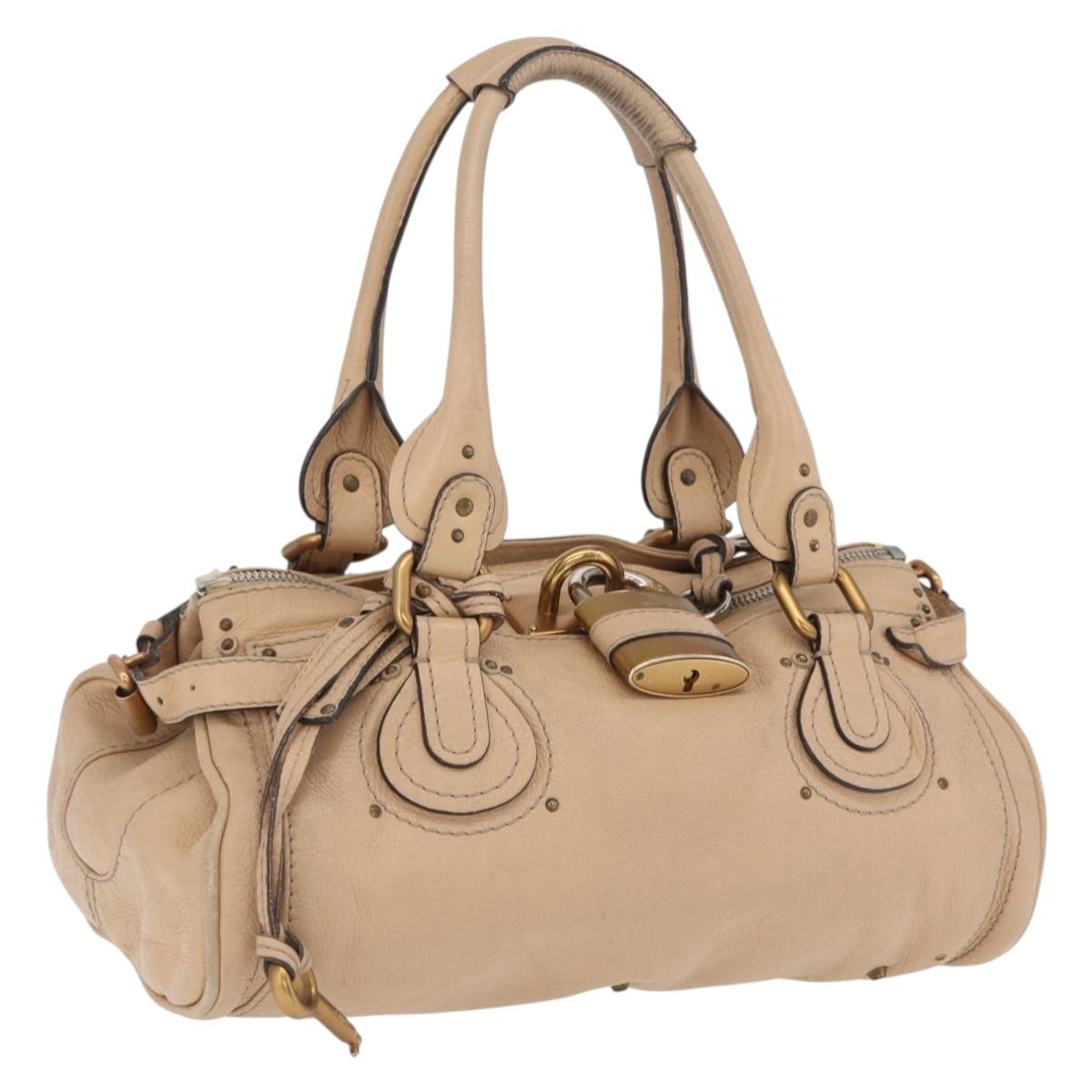 Chloe Paddington Hand Bag Leather Beige Gold Tone Auth am12818V