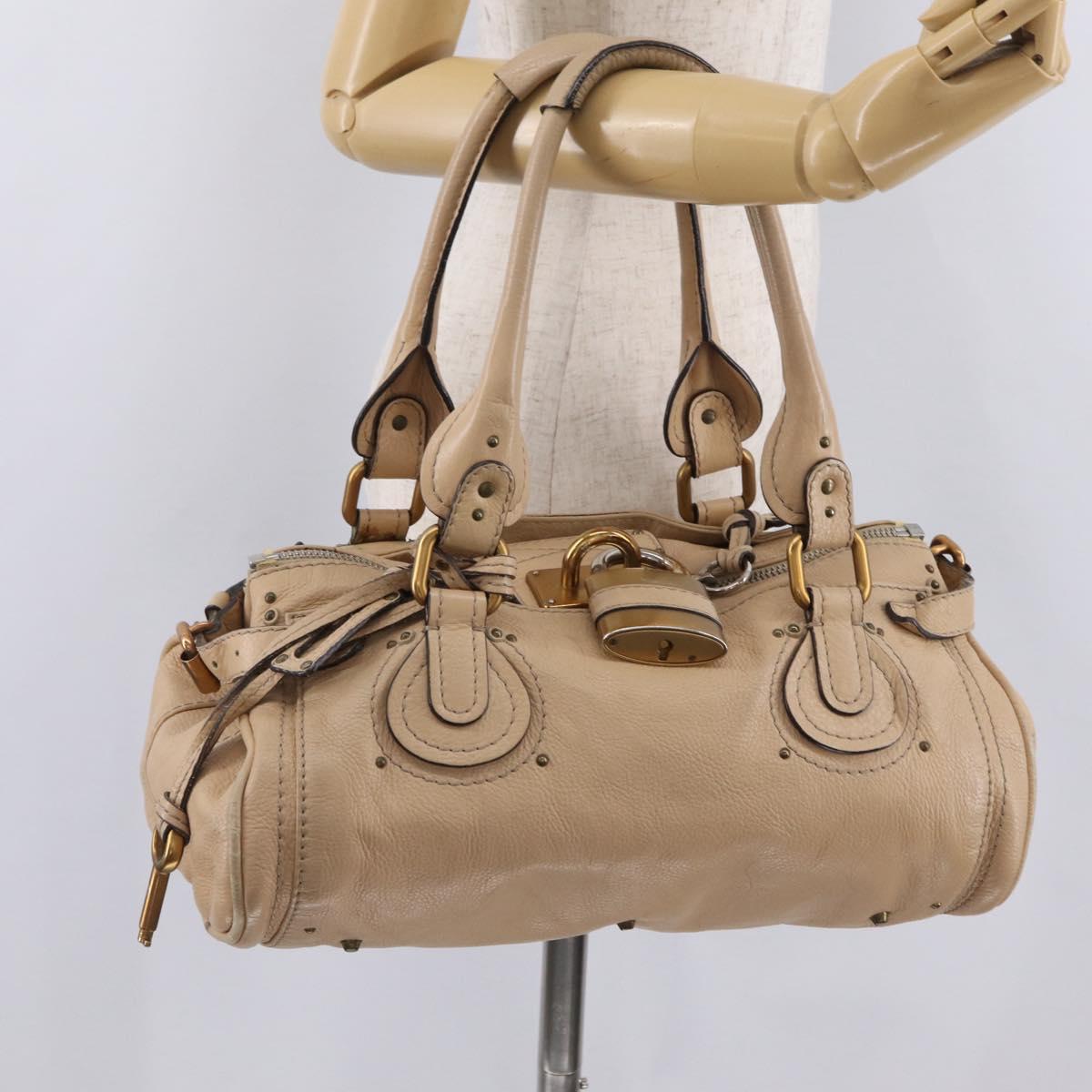 Chloe Paddington Hand Bag Leather Beige Gold Tone Auth am12818V