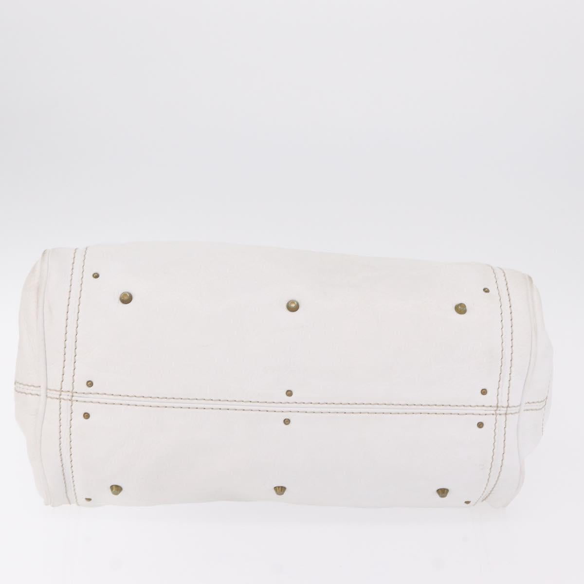 Chloe Paddington Hand Bag Leather White Gold Tone Auth am12820V