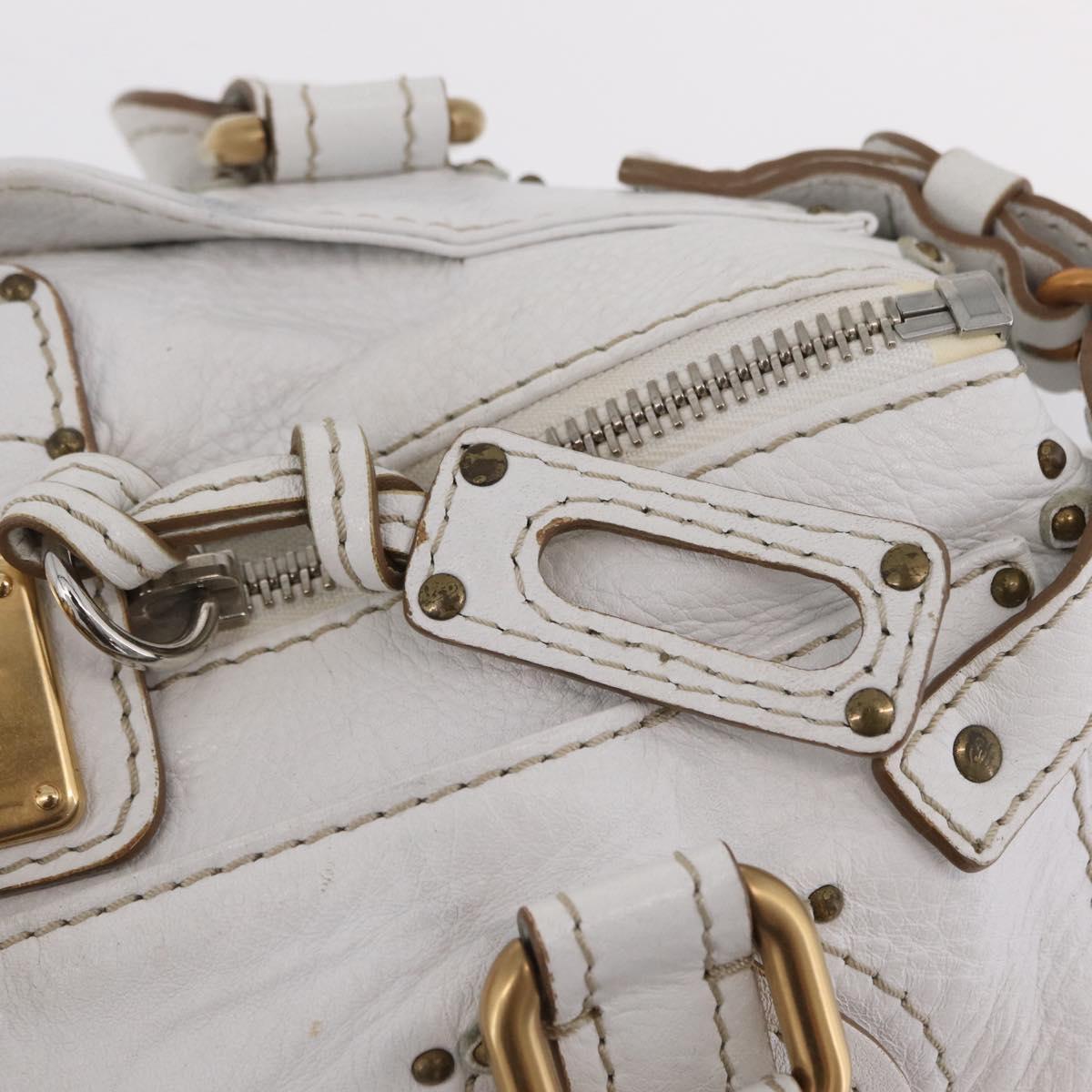 Chloe Paddington Hand Bag Leather White Gold Tone Auth am12820V
