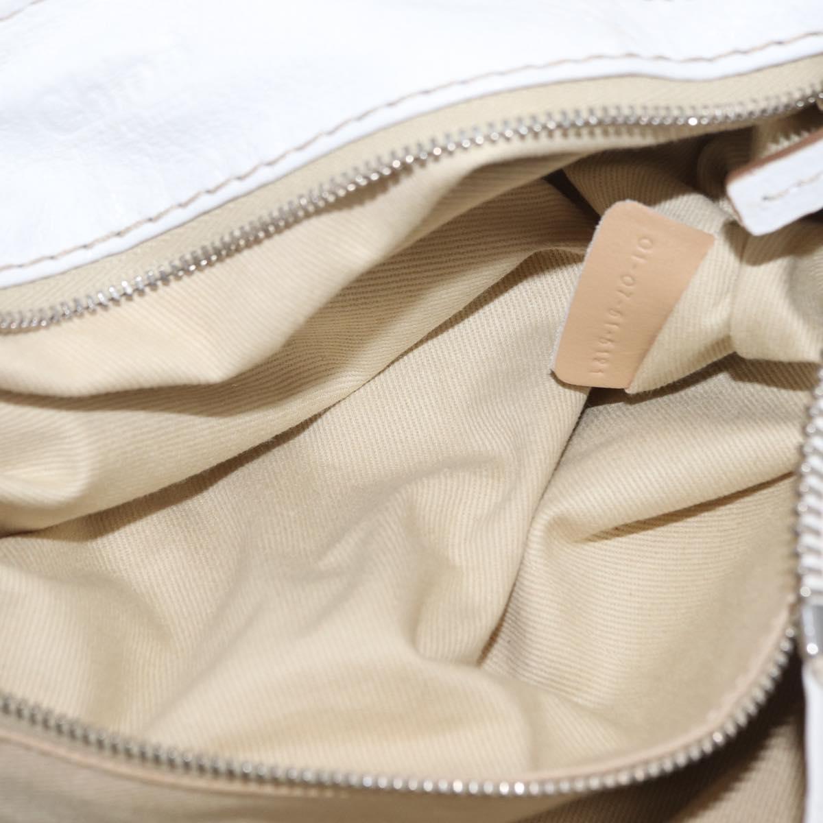 Chloe Paddington Hand Bag Leather White Gold Tone Auth am12820V
