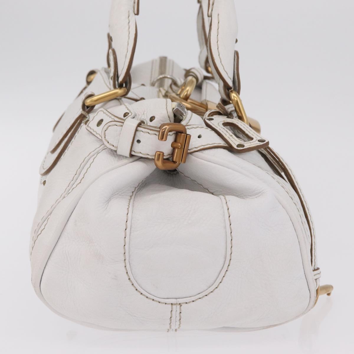 Chloe Paddington Hand Bag Leather White Gold Tone Auth am12820V
