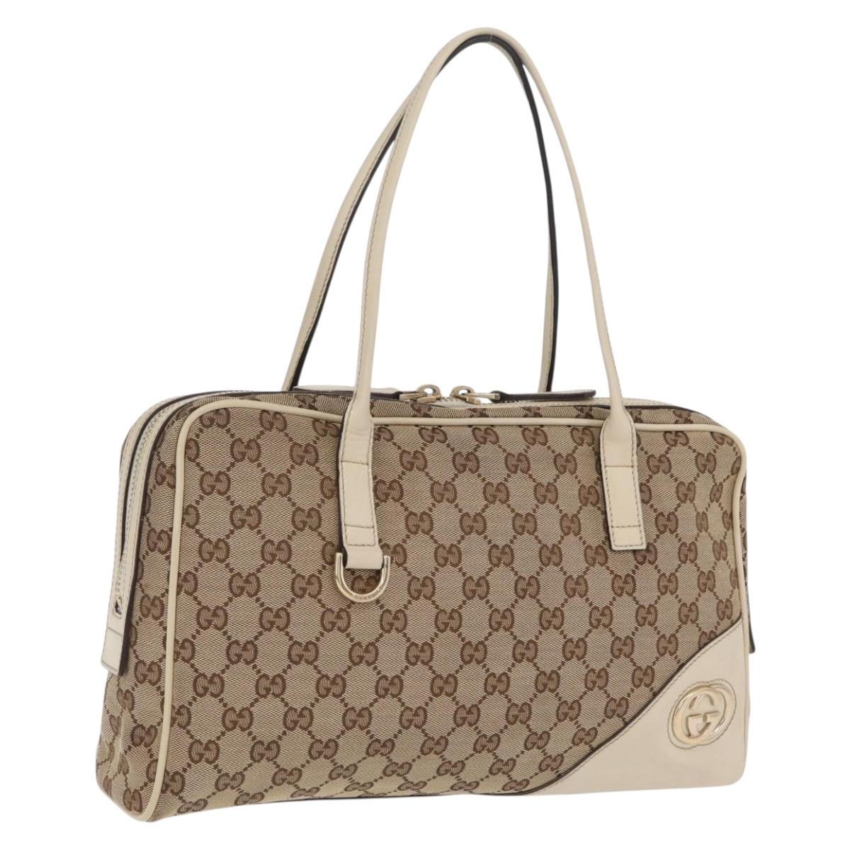 GUCCI GG Canvas Newbrit Tote Bag Beige Gold Tone 169971 Auth am12832V
