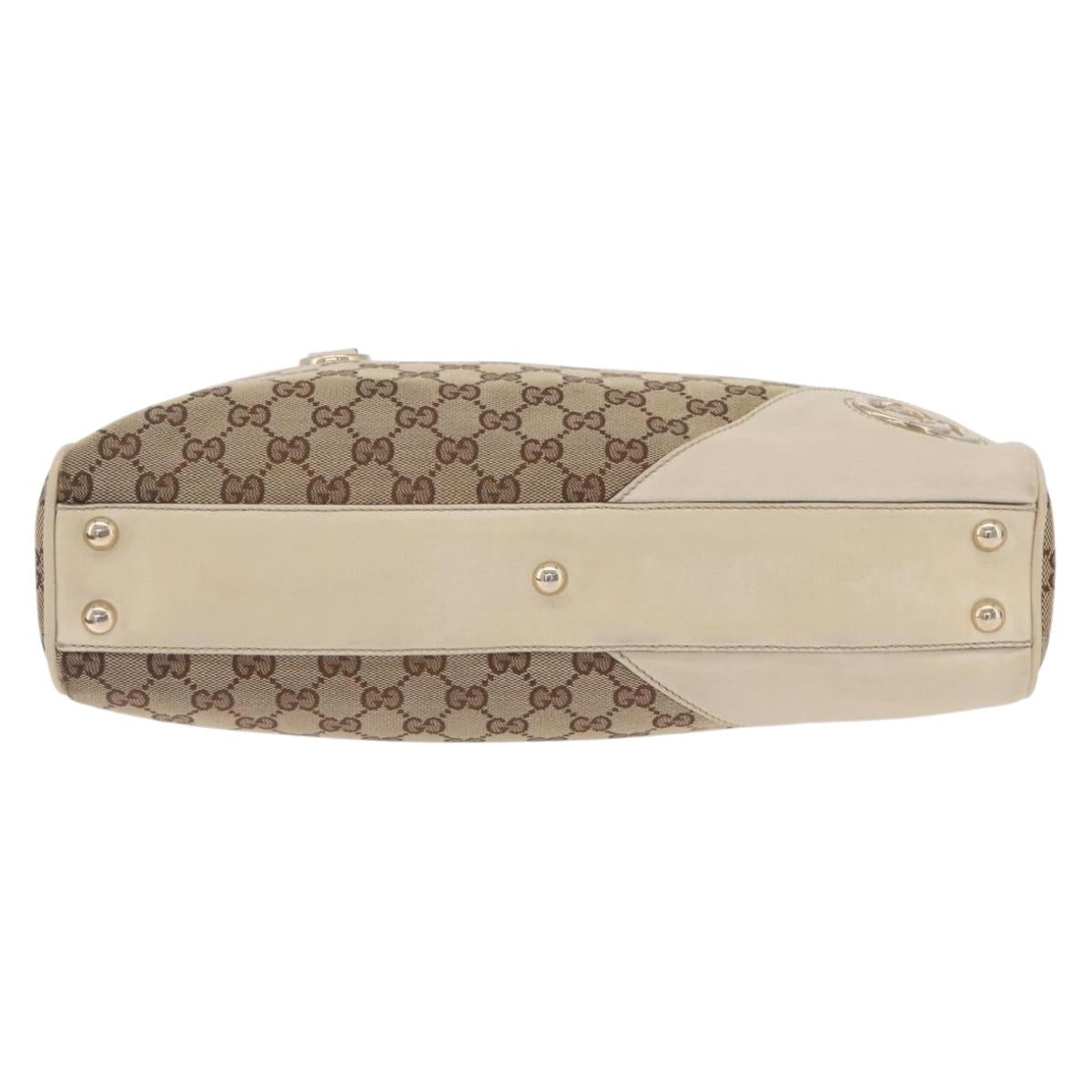 GUCCI GG Canvas Newbrit Tote Bag Beige Gold Tone 169971 Auth am12832V