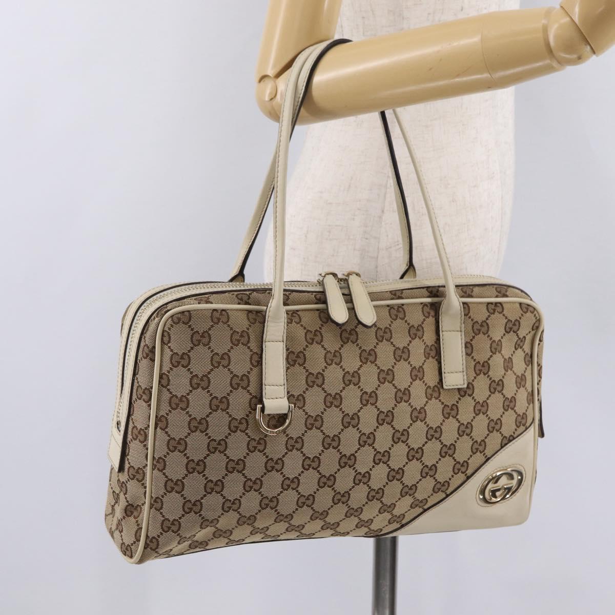 GUCCI GG Canvas Newbrit Tote Bag Beige Gold Tone 169971 Auth am12832V