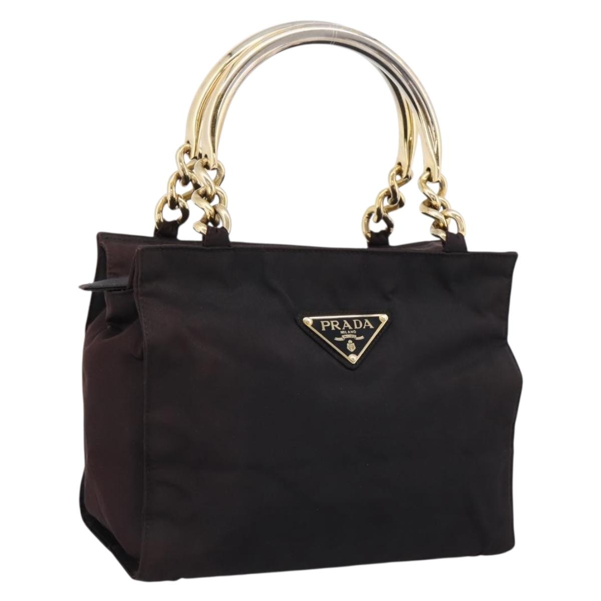 PRADA Metal Handle Hand Bag Nylon Black Auth am12838A
