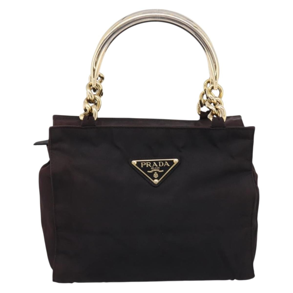 PRADA Metal Handle Hand Bag Nylon Black Auth am12838A