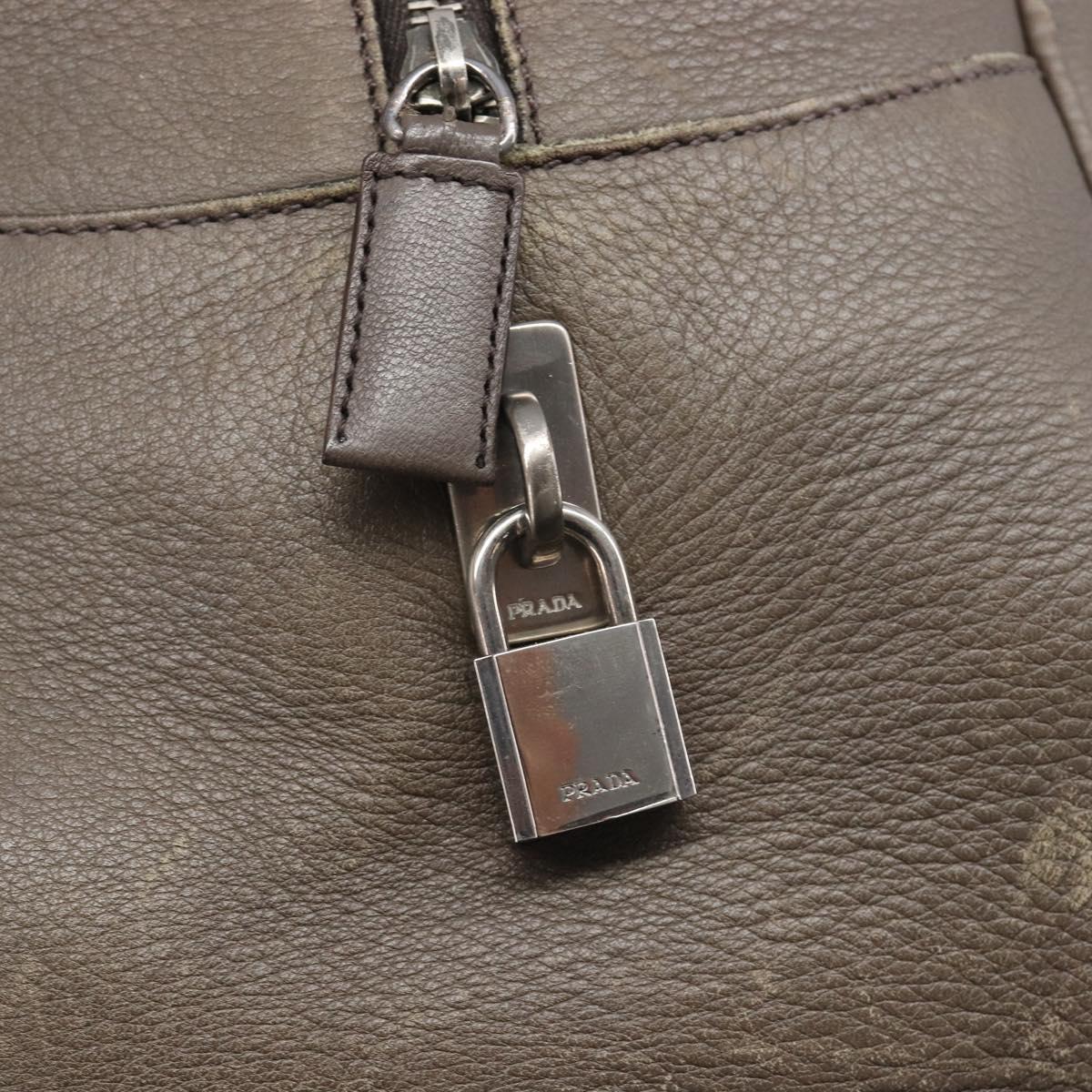 PRADA Boston Bag Leather Gray Silver Auth am12847
