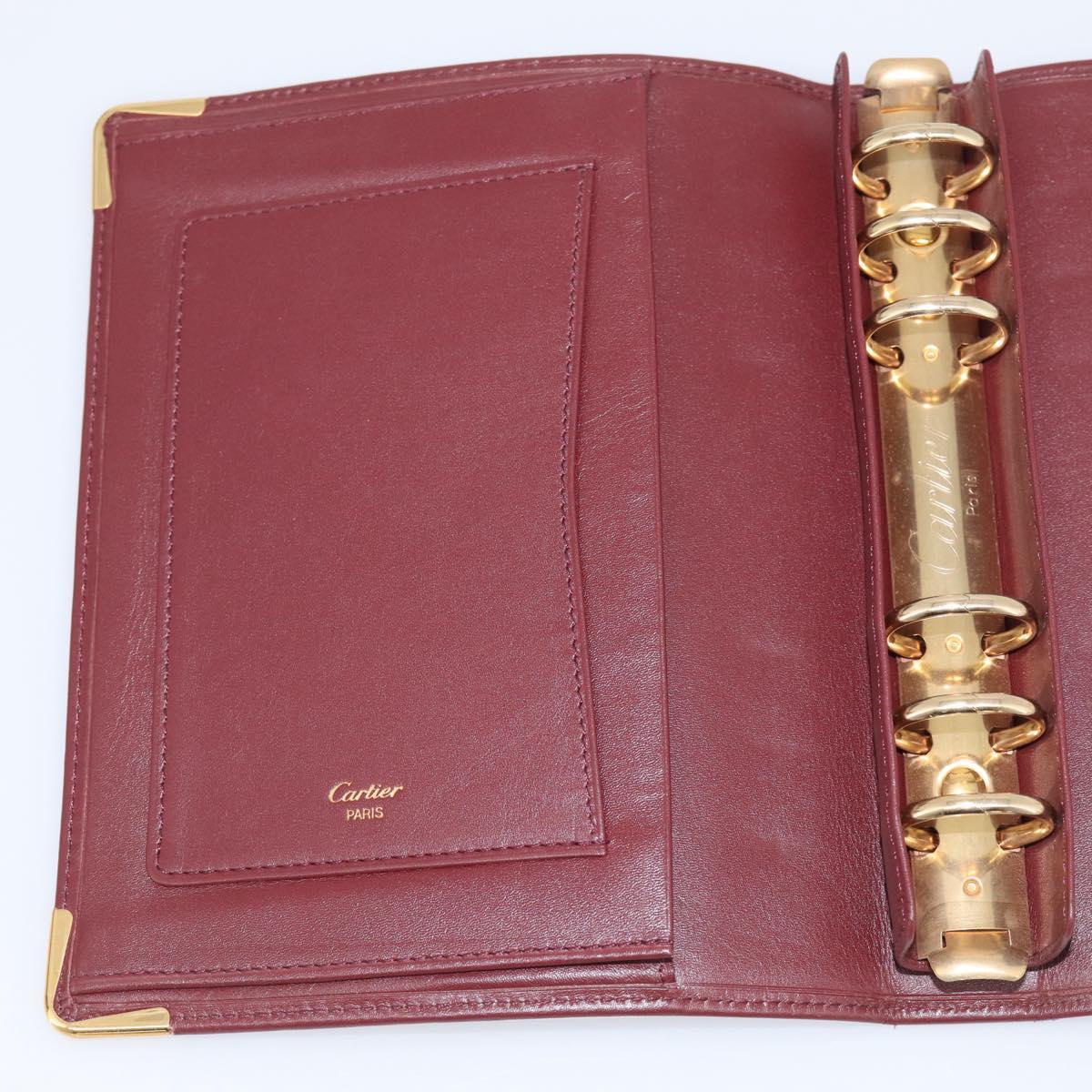 Cartier Must Line Day Planner Cover Leather Bordeaux Gold Tone Auth am12861A