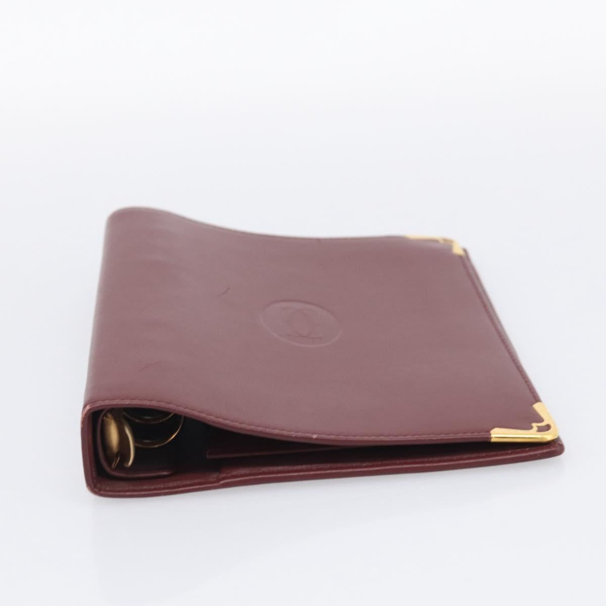 Cartier Must Line Day Planner Cover Leather Bordeaux Gold Tone Auth am12861A