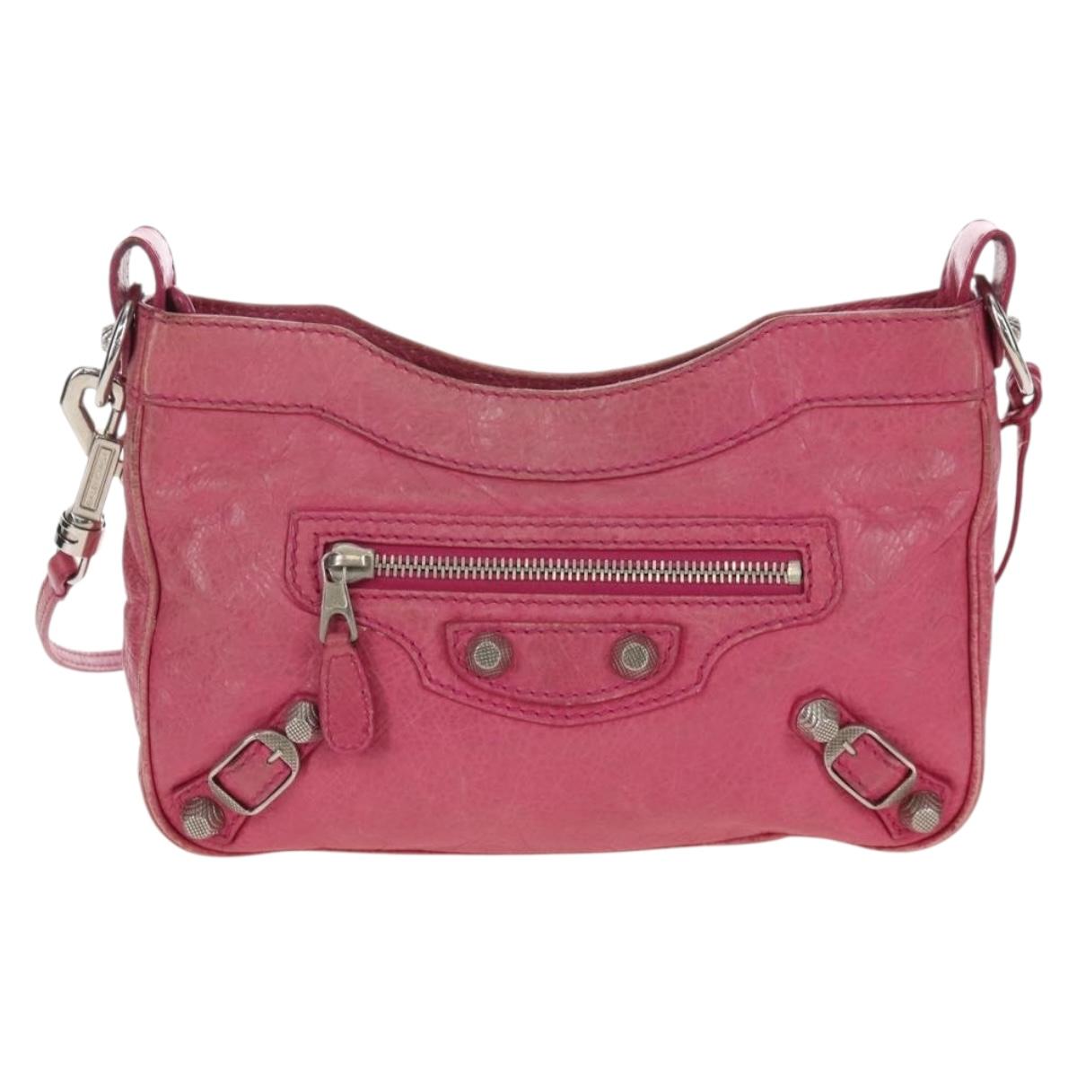 Balenciaga Giant Hip Shoulder Bag Leather Pink Silver 237203 Auth am12874V