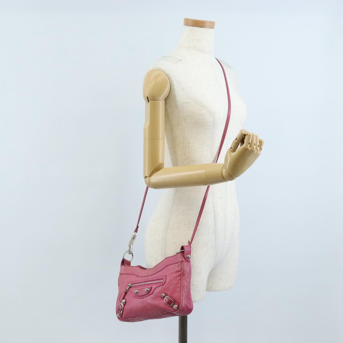 Balenciaga Giant Hip Shoulder Bag Leather Pink Silver 237203 Auth am12874V