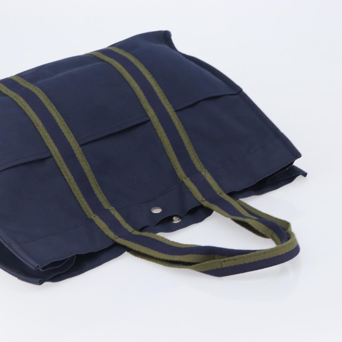 HERMES Fourre Tout MM Hand Bag Canvas Navy Silver Auth am12875V