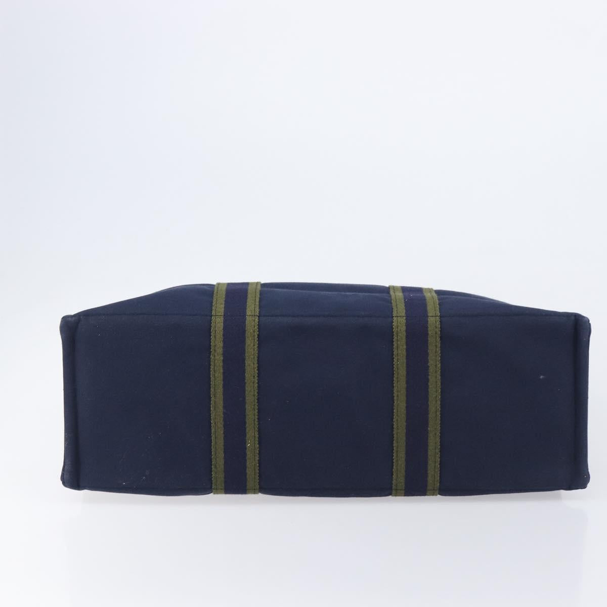 HERMES Fourre Tout MM Hand Bag Canvas Navy Silver Auth am12875V