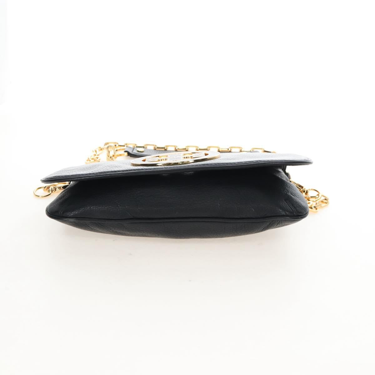 Tory Burch Chain Shoulder Bag Leather Black Gold Tone Auth am12876A