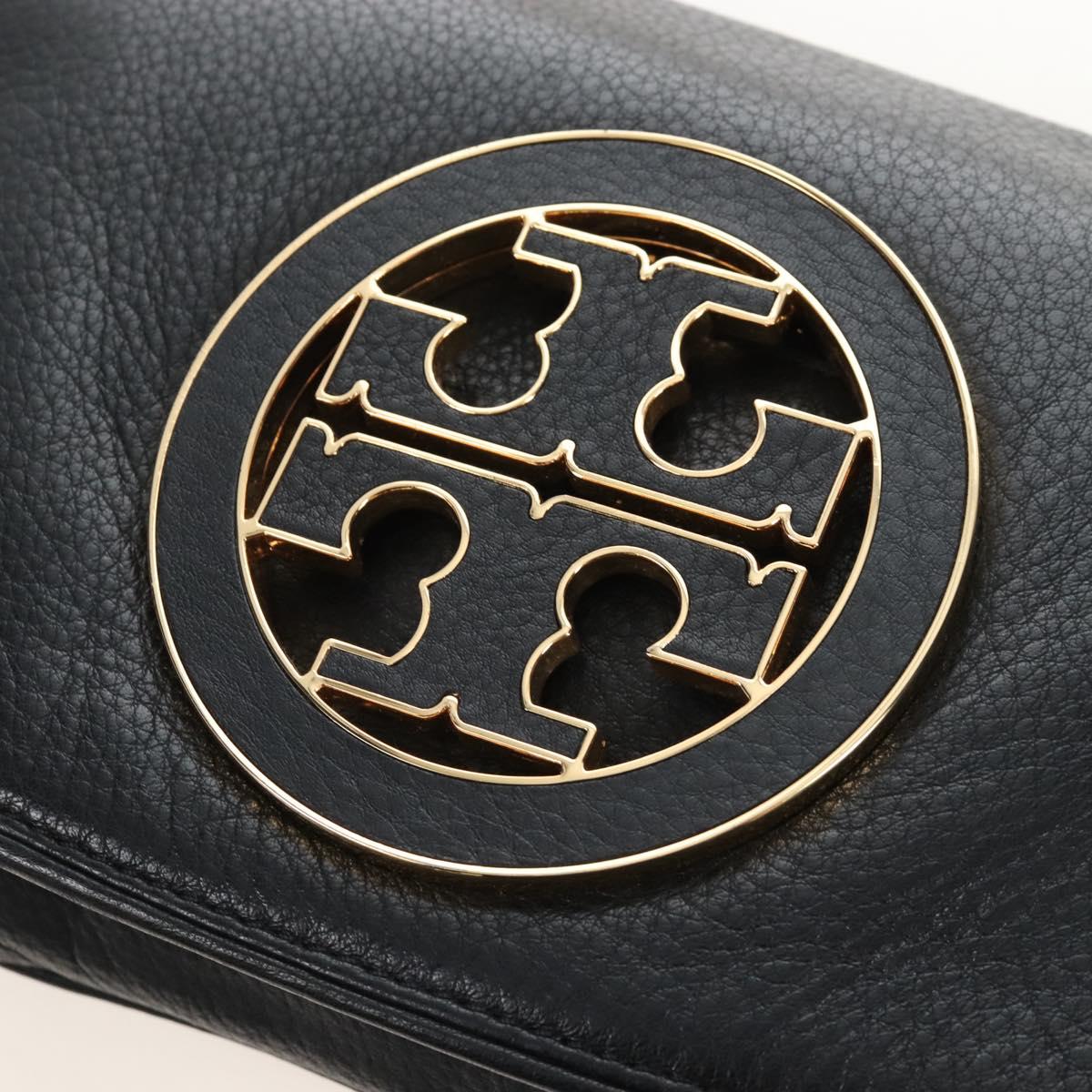 Tory Burch Chain Shoulder Bag Leather Black Gold Tone Auth am12876A