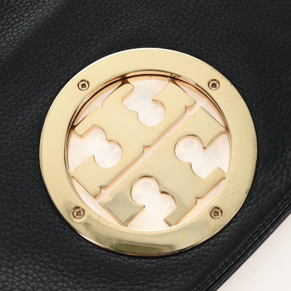 Tory Burch Chain Shoulder Bag Leather Black Gold Tone Auth am12876A