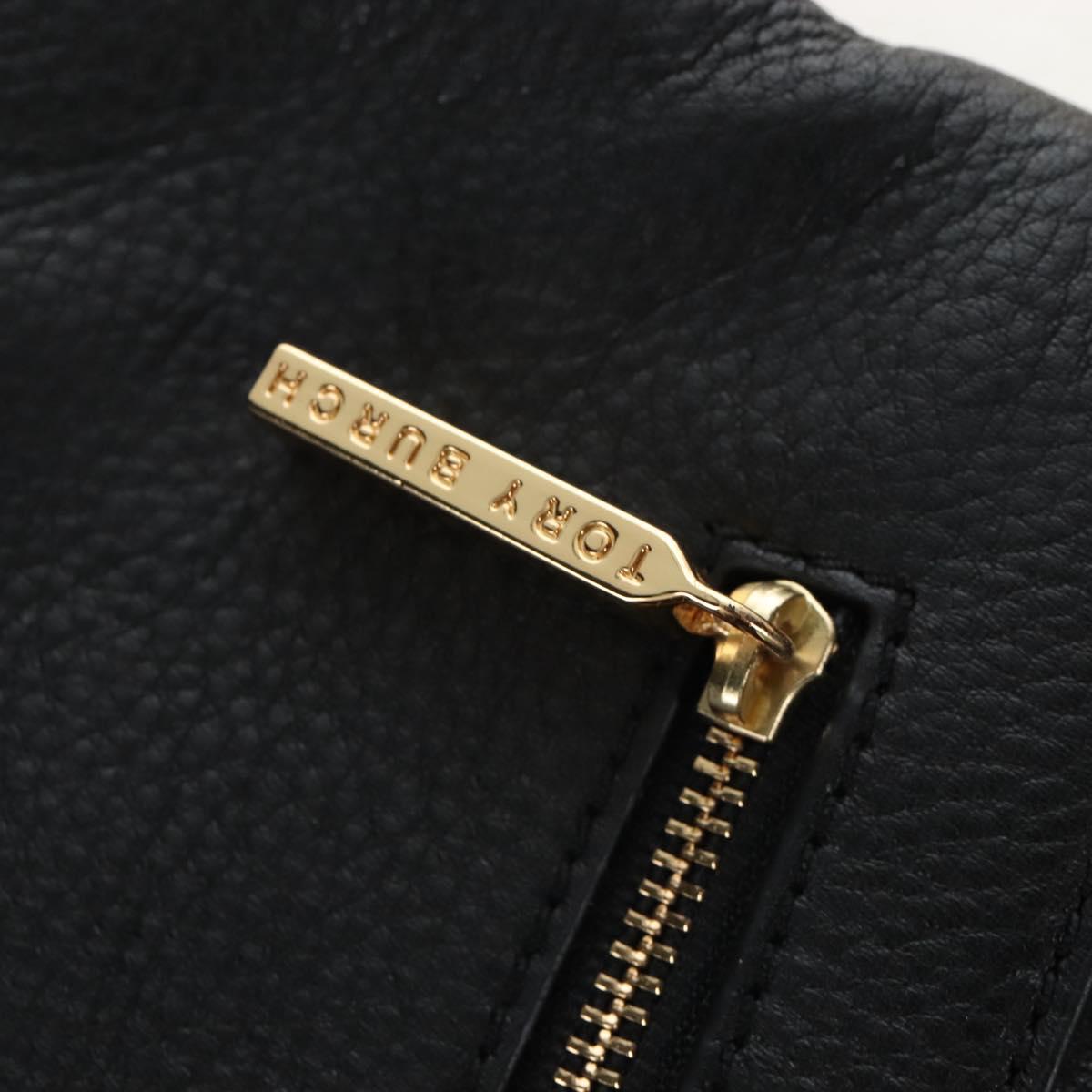 Tory Burch Chain Shoulder Bag Leather Black Gold Tone Auth am12876A