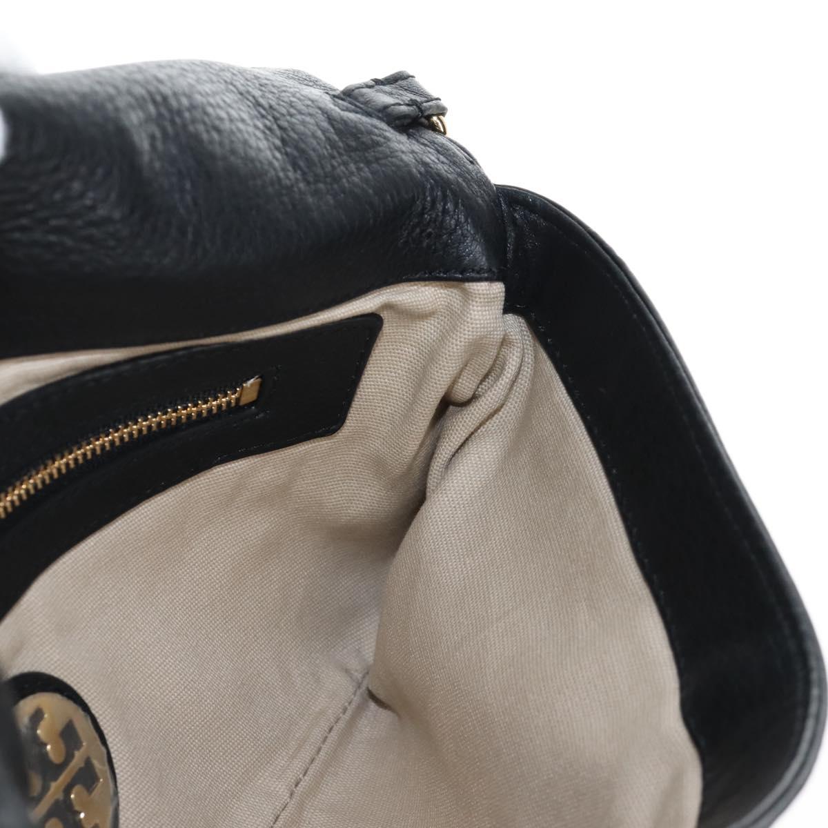 Tory Burch Chain Shoulder Bag Leather Black Gold Tone Auth am12876A